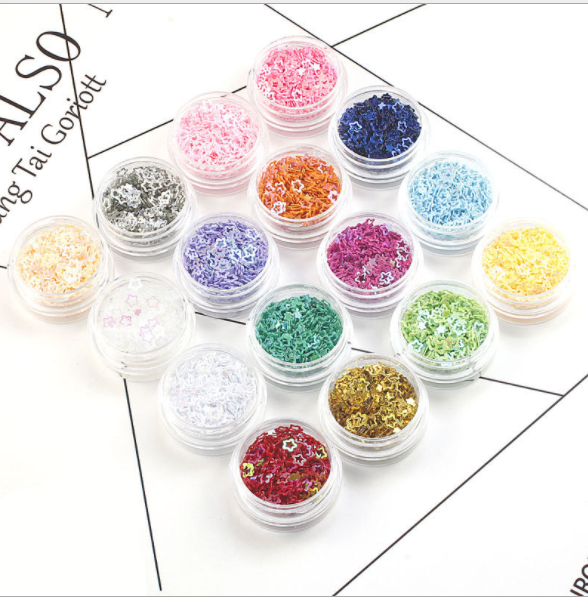 Hollowed-out laser five-pointed star sequin glitter nail art accessory, popular eye makeup glitter patch diy resin filling Application Scenario
