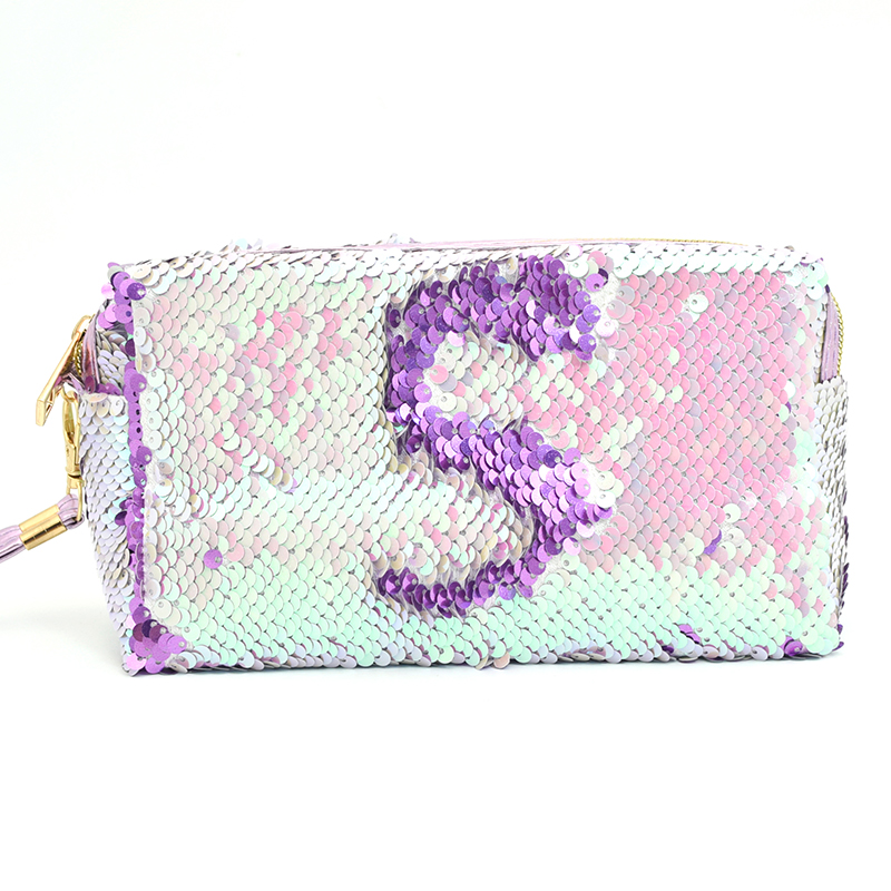 Small sequined prince bag fish scale pattern two-color ladies' makeup bag, hand-held bag sequined makeup bag details Picture