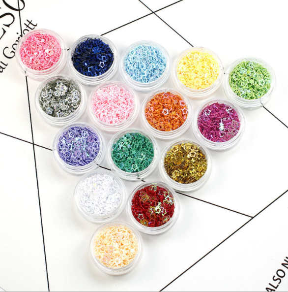 Hollowed-out laser five-pointed star sequin glitter nail art accessory, popular eye makeup glitter patch diy resin filling Specification image