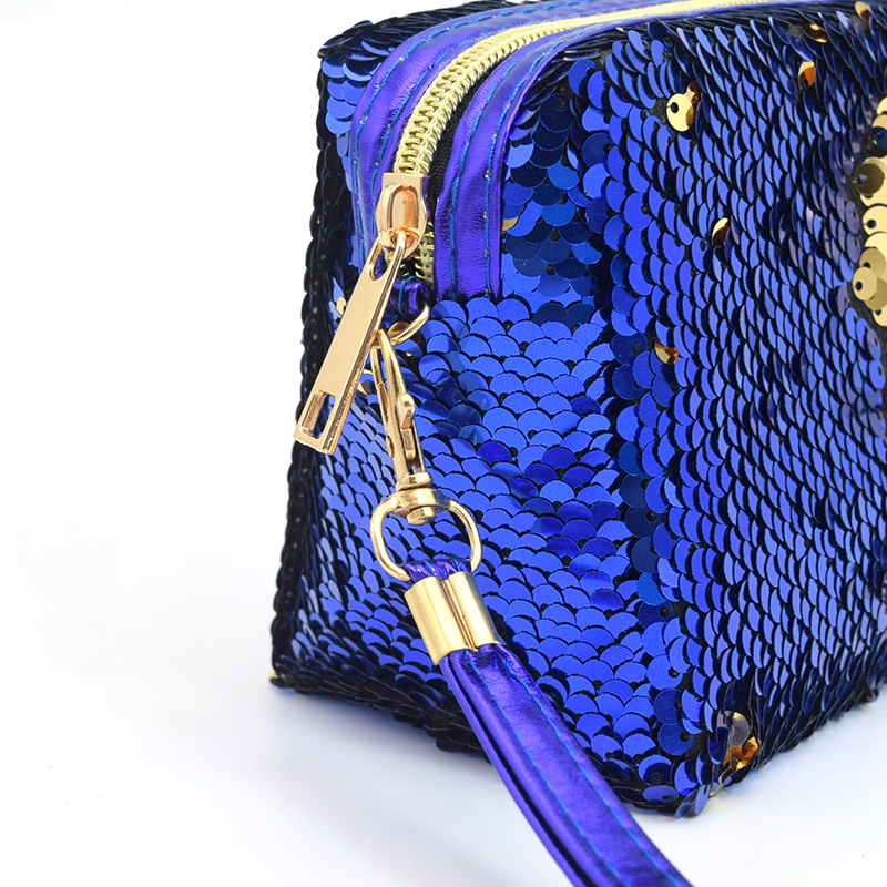 Small sequined prince bag fish scale pattern two-color ladies' makeup bag, hand-held bag sequined makeup bag Specification image