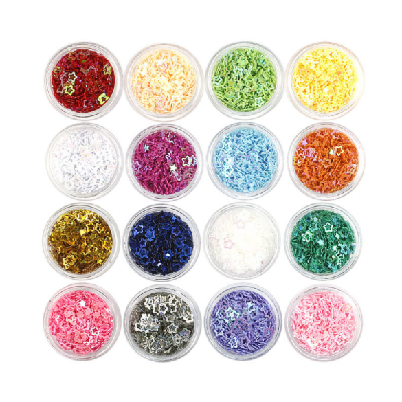 Hollowed-out laser five-pointed star sequin glitter nail art accessory, popular eye makeup glitter patch diy resin filling details Picture