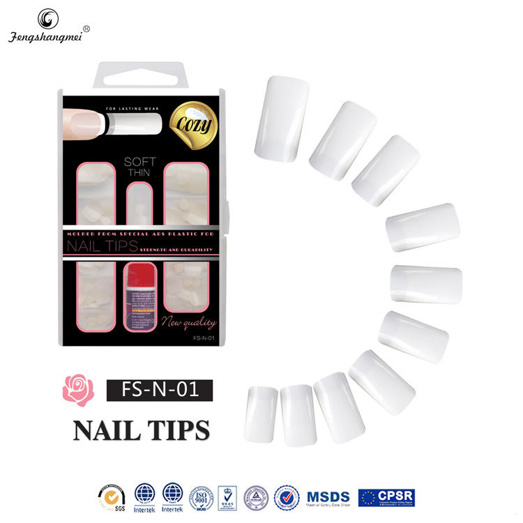Direct sales of white sheet fake nails, flat head semi-attached salon nails, long wearable nail art pieces, DIY decorative nail art pieces, foreign trade exclusive supply