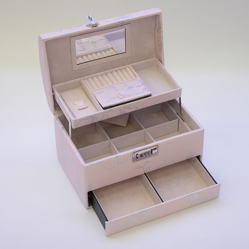纯色系列印花首饰盒 大容量多功能手提收纳盒详情图4