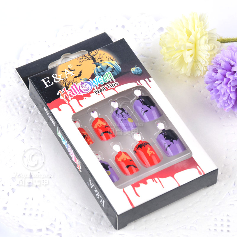 Best-selling Ghost Festival nail art, Halloween wearable nail pieces, selected funny pattern fake nails for foreign festivals, wholesale of finished products, exclusively for foreign trade