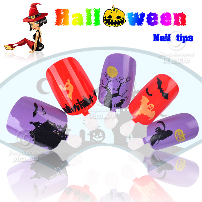 Best-selling Ghost Festival nail art, Halloween wearable nail pieces, selected funny pattern fake nails for foreign festivals, wholesale of finished products, exclusively for foreign trade details Picture