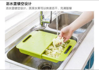 韩版炫彩水槽沥水菜板砧板厨房伸缩料理切菜板可拆滤水菜篮架产品图