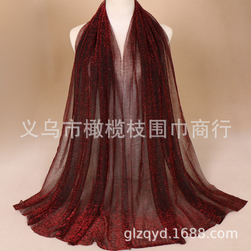 Foreign Trade Hot Monochrome Refreshing Cover Scarf Gas Fashion Gold Silk Yarn Nylon Female Muslim Veil Headscarf Specification drawing
