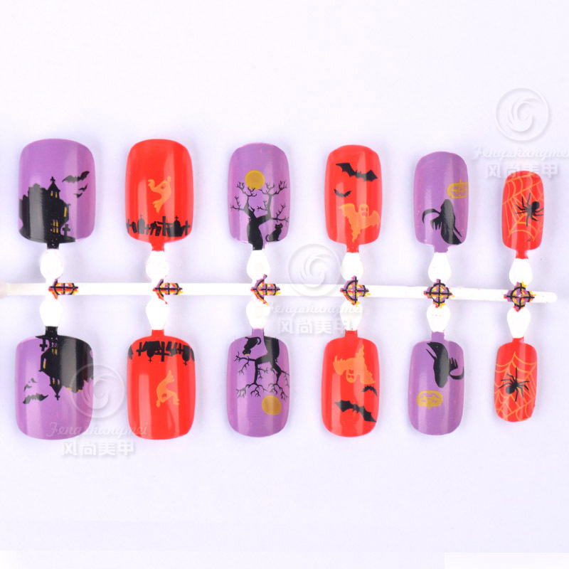 Best-selling Ghost Festival nail art, Halloween wearable nail pieces, selected funny pattern fake nails for foreign festivals, wholesale of finished products, exclusively for foreign trade Specification image