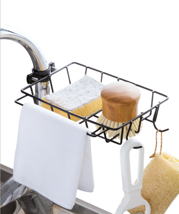 Wrought iron faucet storage rack sink kitchen supplies storage rack perforation-free sink rag drain rack
