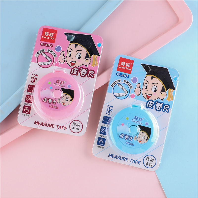 好彩厂家直销1.5米双面刻度公英双刻度拉皮尺日常迷你小皮卷尺