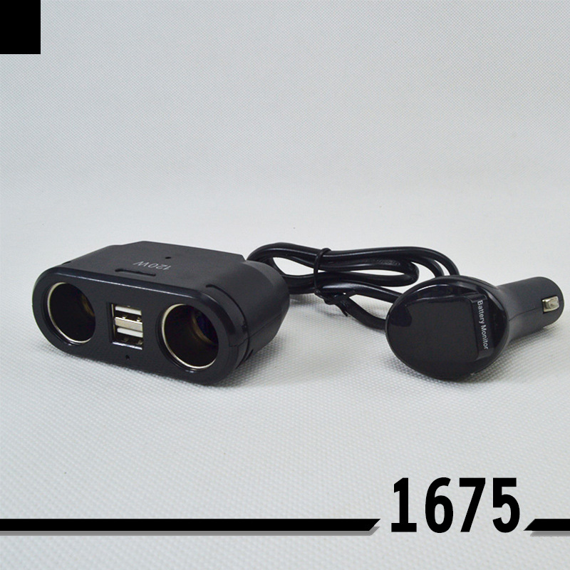 厂家批发数显一分二车充双USB车载点烟器转接器一拖二汽车电源产品图