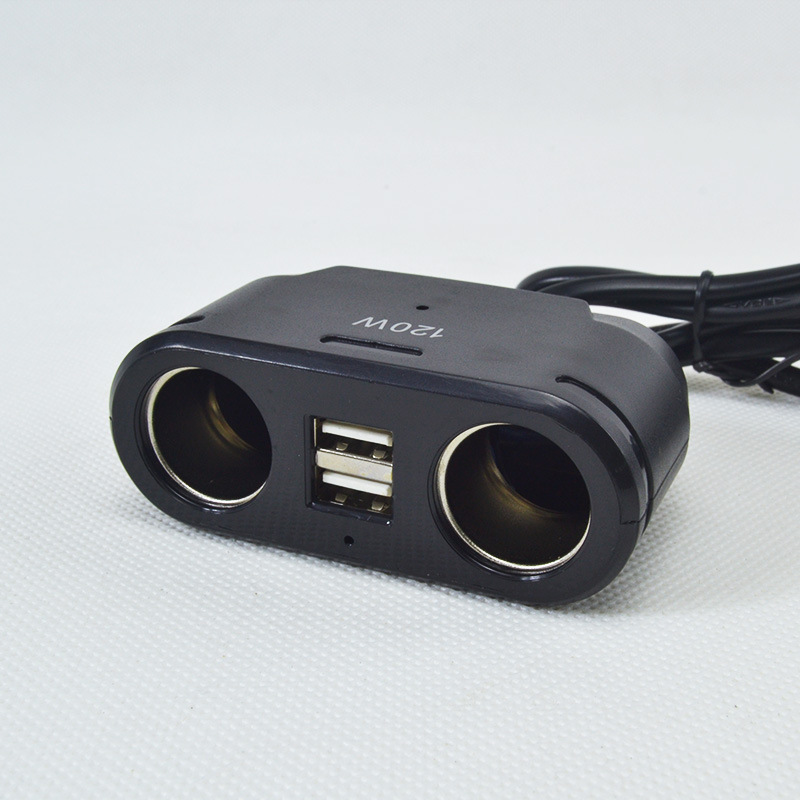 厂家批发数显一分二车充双USB车载点烟器转接器一拖二汽车电源细节图