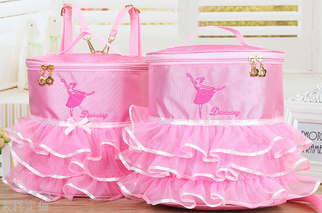 新款儿童舞蹈包女童跳舞背包双肩包时舞包拉丁舞纱裙边包定制