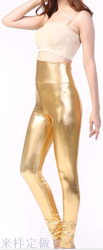 欧美时尚九分裤女仿皮裤舞蹈服高腰修身紧身裤