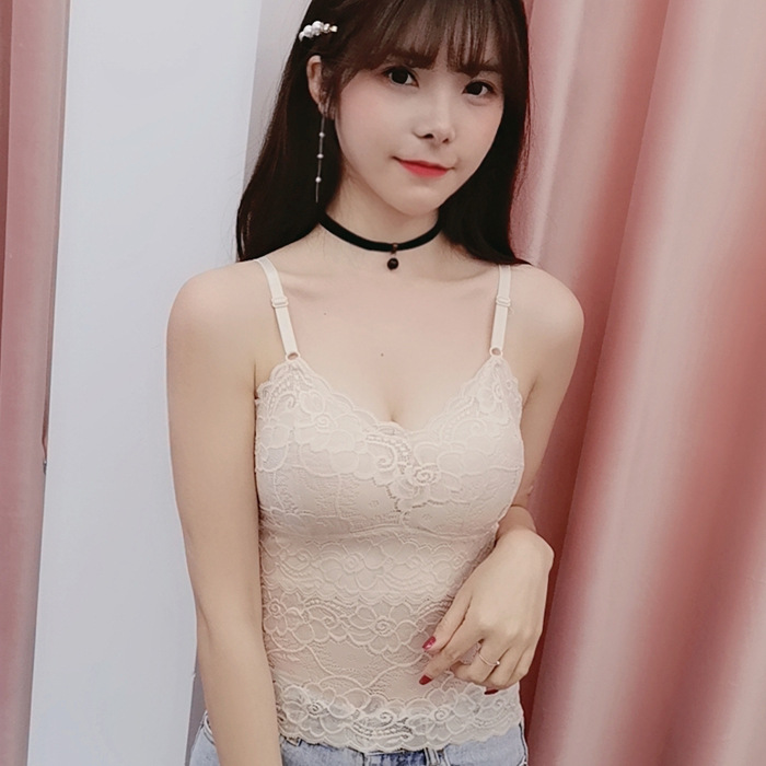 蕾丝抹胸长款打底 带胸垫 冰丝内里小背心 女士蕾丝吊带内衣抹胸细节图