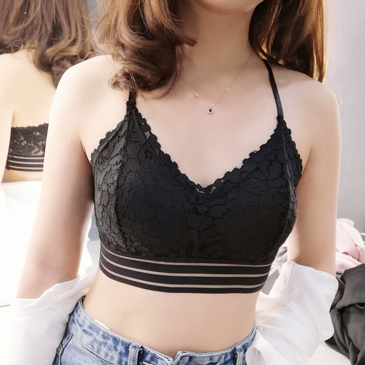 夏季蕾丝抹胸内衣打底 女士防走光裹胸带罩杯一片式 蕾丝美背抹胸产品图
