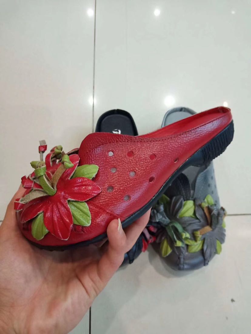 头层牛皮真皮民族风妈妈鞋产品图