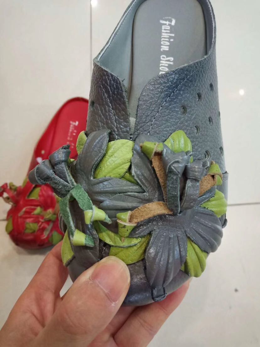 头层牛皮真皮民族风妈妈鞋细节图