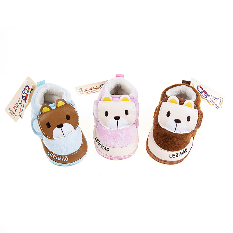 卡通棉鞋，小熊 字母印花 两边扣 防掉