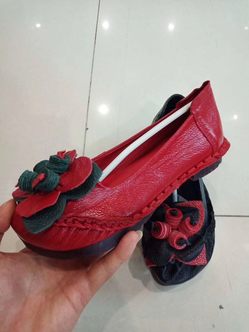 头层牛皮真皮民族风妈妈鞋产品图