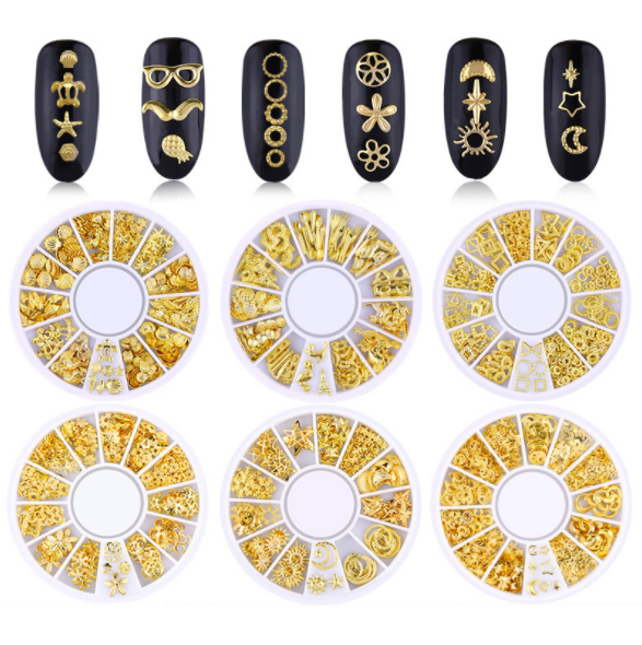 Cross-border exclusive nail art accessories: Star and Moon rivets, Japanese-style hollowed-out alloy nail decoration rivets