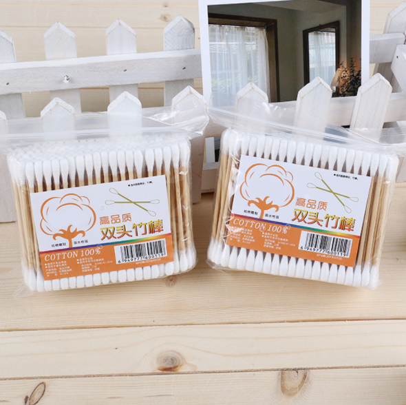 200-piece makeup cotton swabs, double-ended wooden swabs, bagged pointed makeup remover cotton swabs, ear cleaning cotton swabs