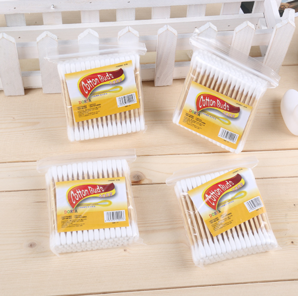 80 bagged double-ended wooden swabs, disposable cotton swabs for beauty salon hygiene cleaning and makeup removal details Picture