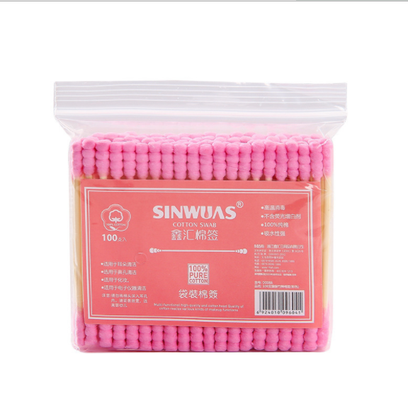 100 double-headed cotton swabs, sterile disposable ear cleaning cotton swabs, makeup cleaning wooden sticks, cotton swabs, household cotton balls details Picture