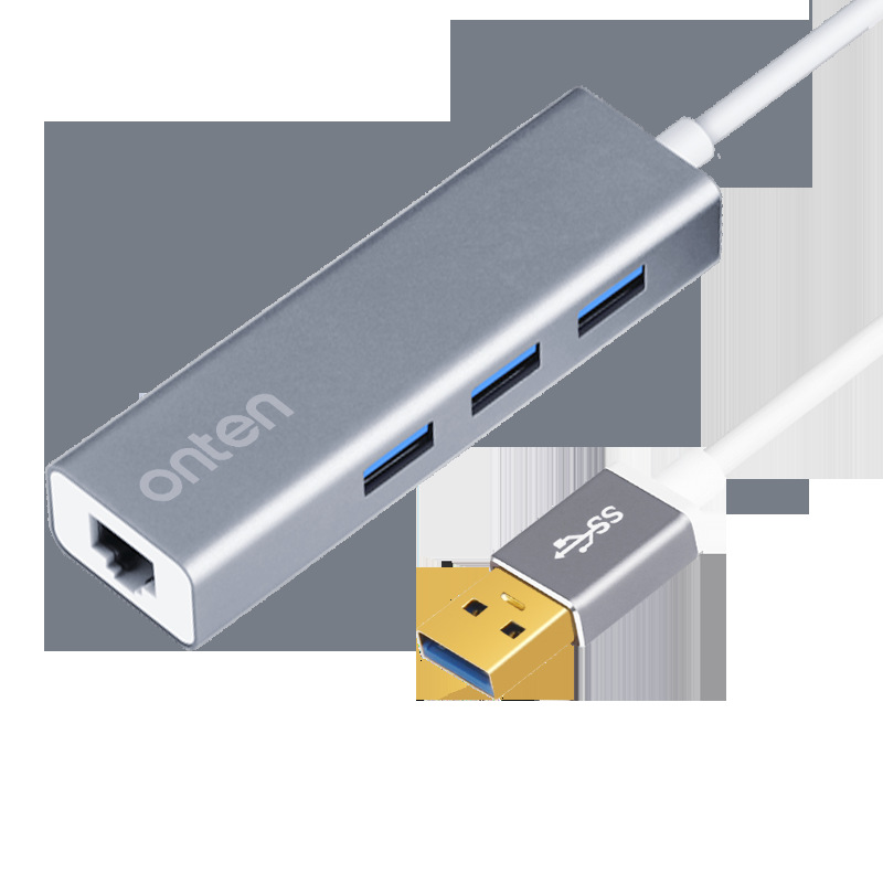 欧腾onten USB2.0转3口USB2.0hub+百兆网口 铝合金太空灰新品上市细节图