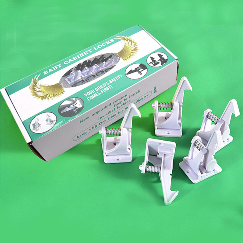 跨境专供新款儿童弹簧锁 新型防护隐形抽屉柜门锁 多功能弹簧锁仅供外贸外销