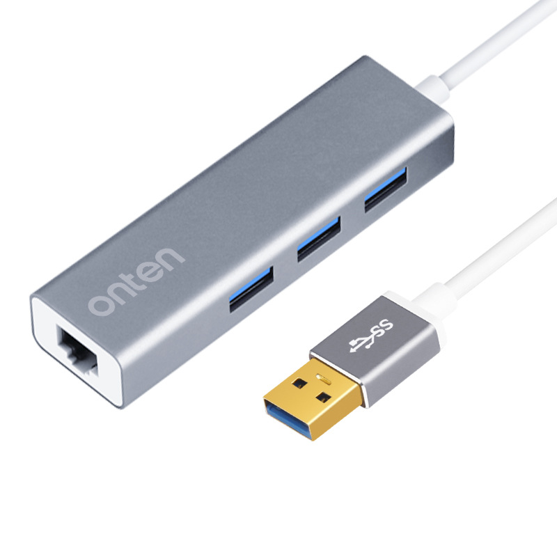 欧腾onten USB2.0转3口USB2.0hub+百兆网口 铝合金太空灰新品上市产品图