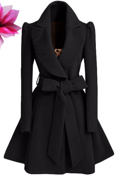Woolen coat Europe Station belted slim-fit woolen coat Specification drawing