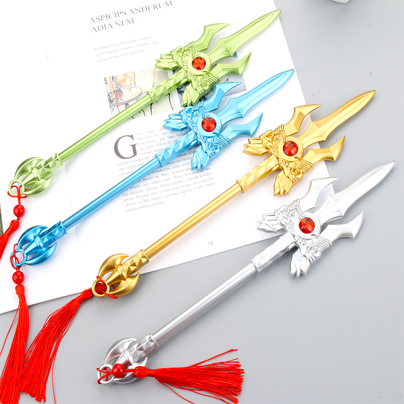 Cartoon creative king Lv Bu square sky painting Halberd neutral pen metal color weapon with diamond black water-based pen stationery