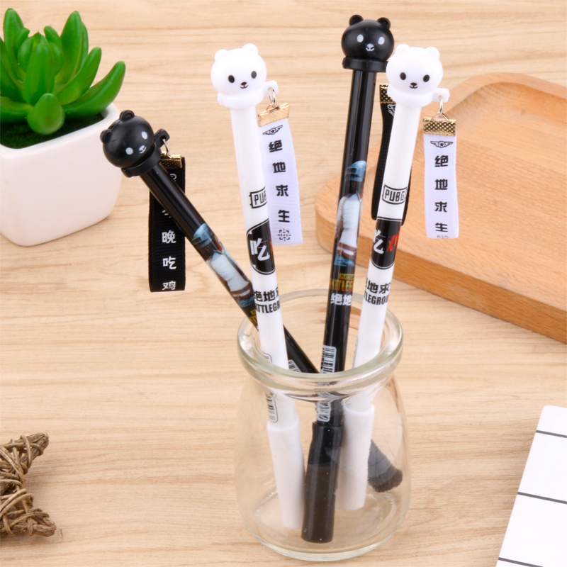 Factory direct sales black and white cartoon bear pendant neutral pen Student stationery Black signature pen Black water-based pen
