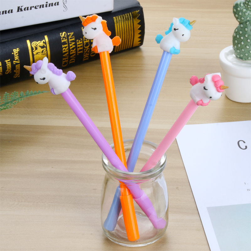 Creative Korean unisexual cartoon unicorn Black Water pen Student writing signature pen Office pen test pen