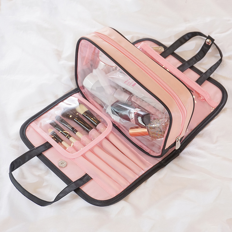 Travel color-block makeup bag set with buckle, PVC detachable toiletry bag, nylon storage bag event link Specification image