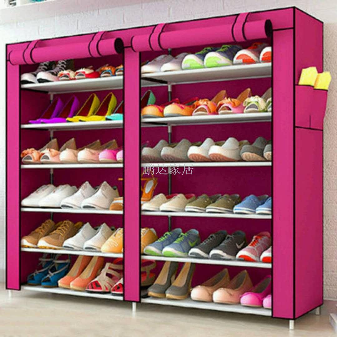 Simple non-woven cloth shoe rack shoe cabinet double row 7 layers of combination storage shoe cabinet to buy the ground type cloth shoe cabinet details Picture
