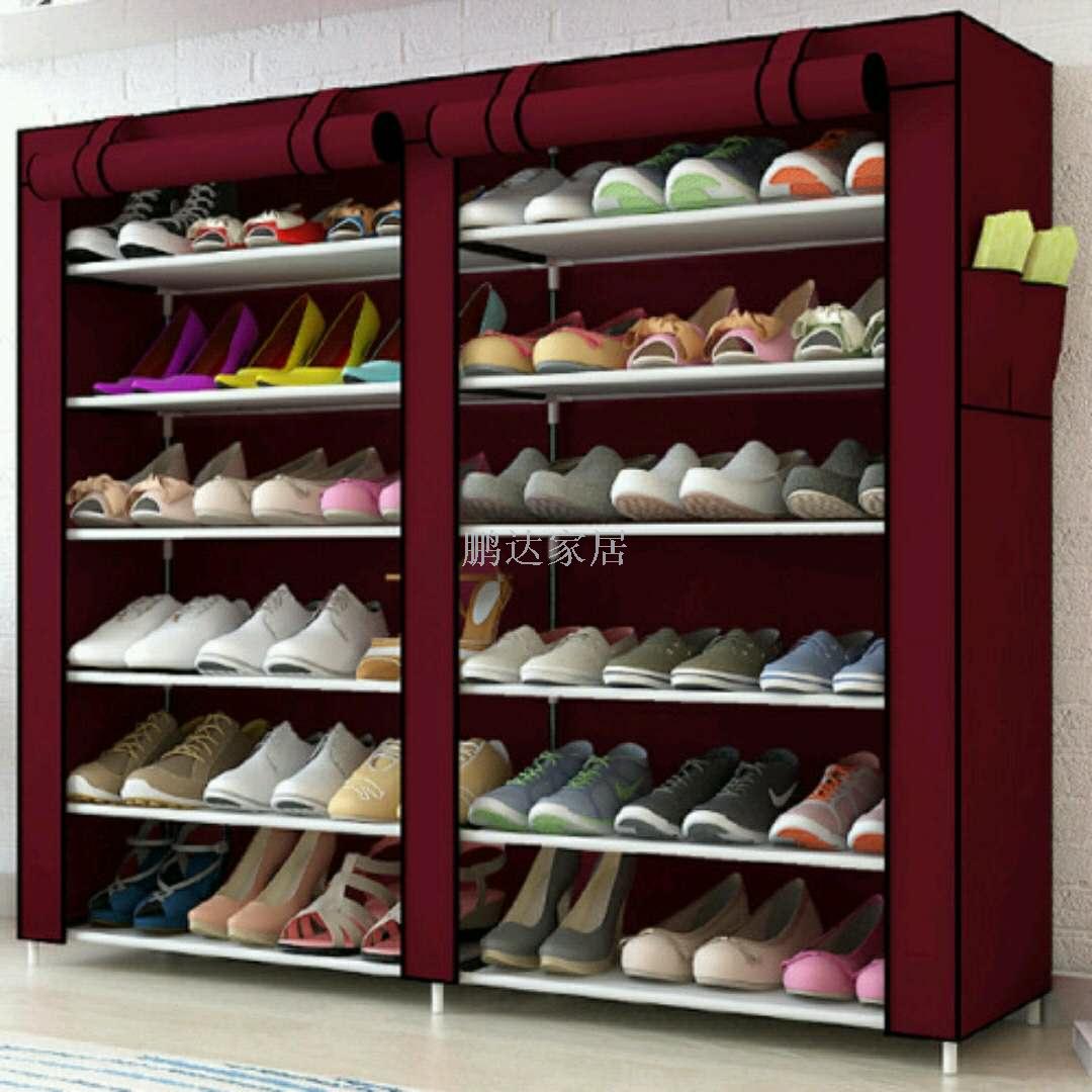 Simple non-woven cloth shoe rack shoe cabinet double row 7 layers of combination storage shoe cabinet to buy the ground type cloth shoe cabinet full figure
