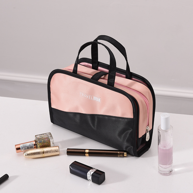 Travel color-block makeup bag set with buckle, PVC detachable toiletry bag, nylon storage bag event link Application Scenario