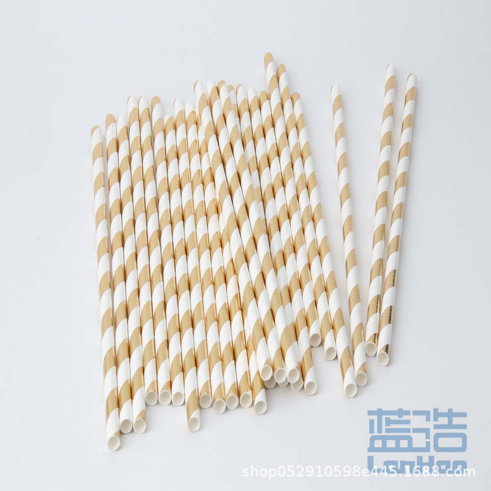 Factory direct sales of gold-embossed paper straws, eco-friendly straws, disposable paper straws, party supplies, all tested by the US FDA details Picture