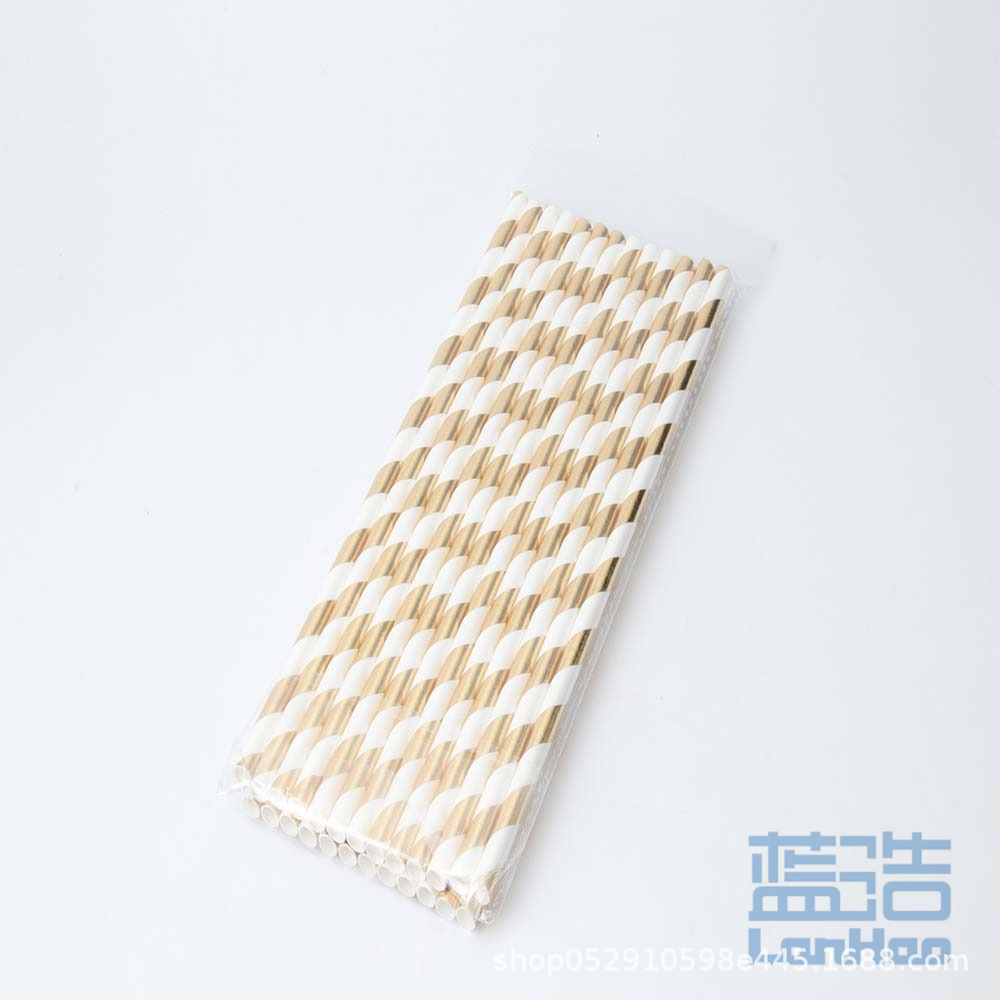 Factory direct sales of gold-embossed paper straws, eco-friendly straws, disposable paper straws, party supplies, all tested by the US FDA Specification image