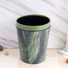 时尚印花塑料垃圾桶带钢圈纸篓 欧式仿木纹圆形加厚收纳桶批发