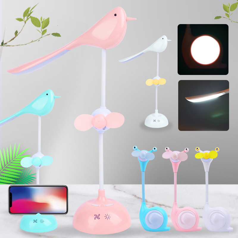 Snail Bird LED Touch Desk Lamp, USB charging, with phone stand, two-level dimming, curved learning, eye-protecting night light