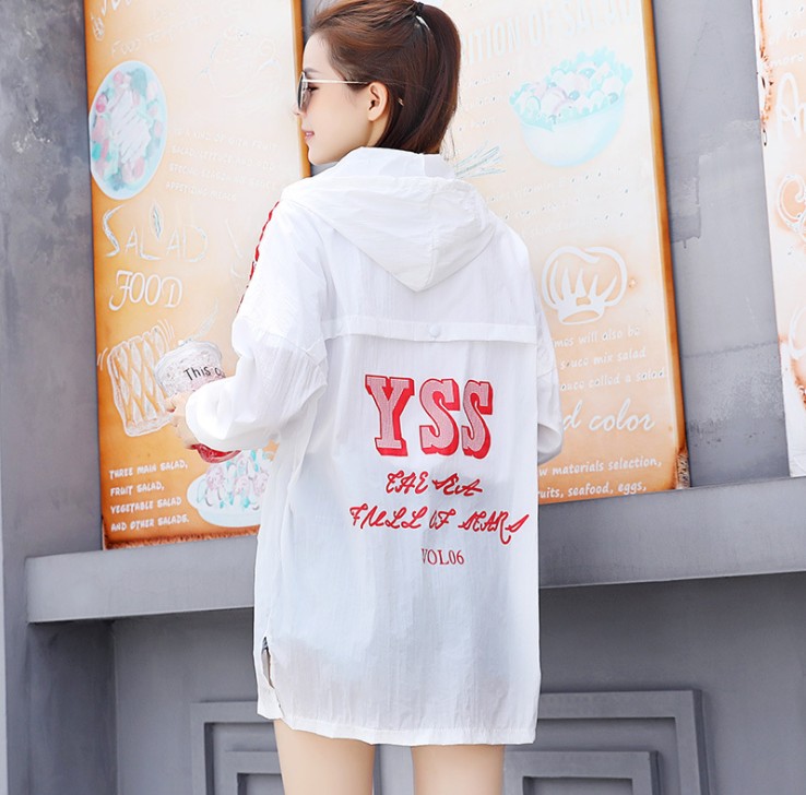 Sun-protective clothing for women, mid-length hooded casual windbreaker, ultra-thin quick-drying coat Specification image