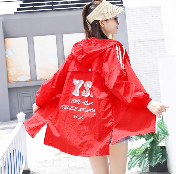 Sun-protective clothing for women, mid-length hooded casual windbreaker, ultra-thin quick-drying coat