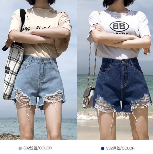 短裤女夏韩版宽松学生百搭高腰牛仔阔腿a字热裤