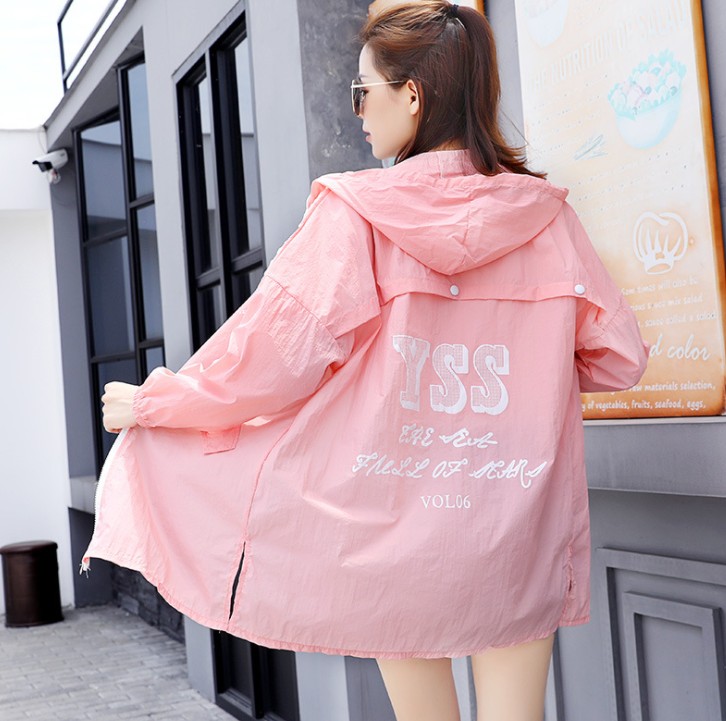 Sun-protective clothing for women, mid-length hooded casual windbreaker, ultra-thin quick-drying coat details Picture