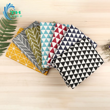 仿亚麻几何图形印花面料 棉麻沙发箱包用布欧式手工布艺餐垫布料