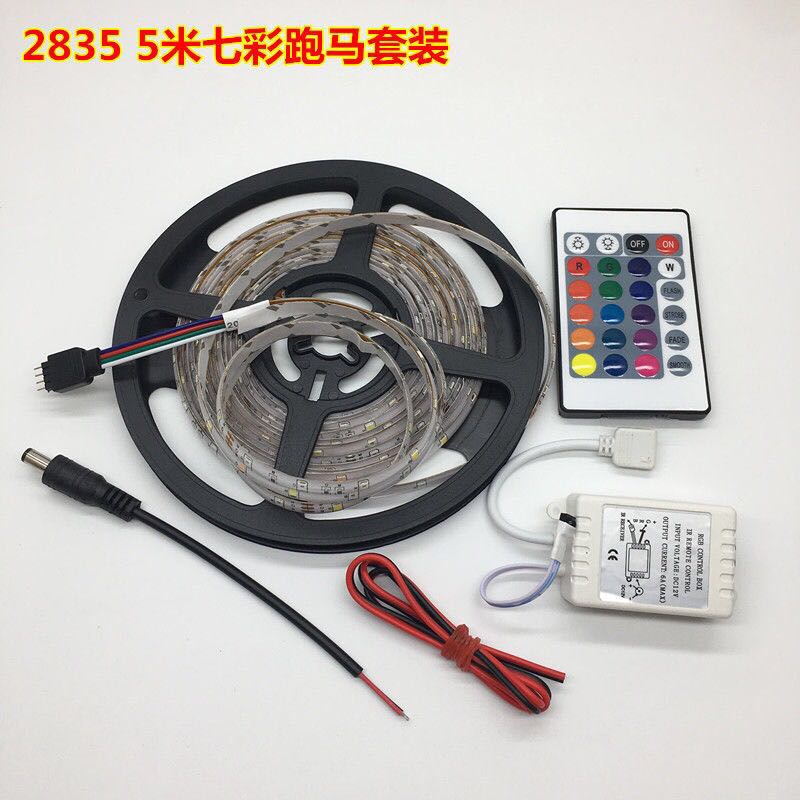led seven-color running horse light strip, 5-meter waterproof light bar with resin coating, 2835 remote control decorative light, 12-volt RGB outdoor color light details Picture