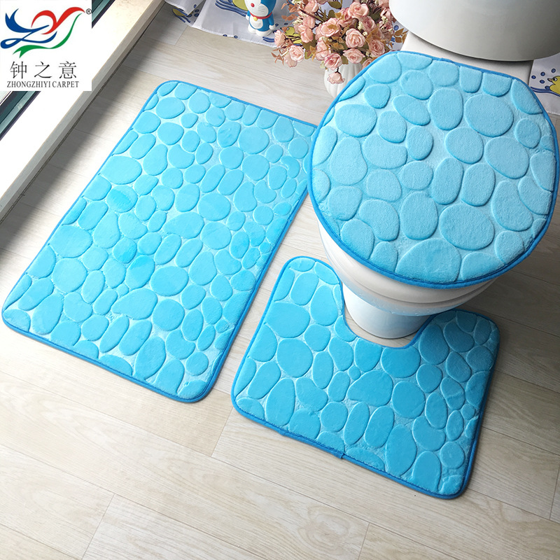 Cobblestone flannel embossed bathroom 3-piece floor mat bathroom absorbent non-slip toilet 3-piece carpet